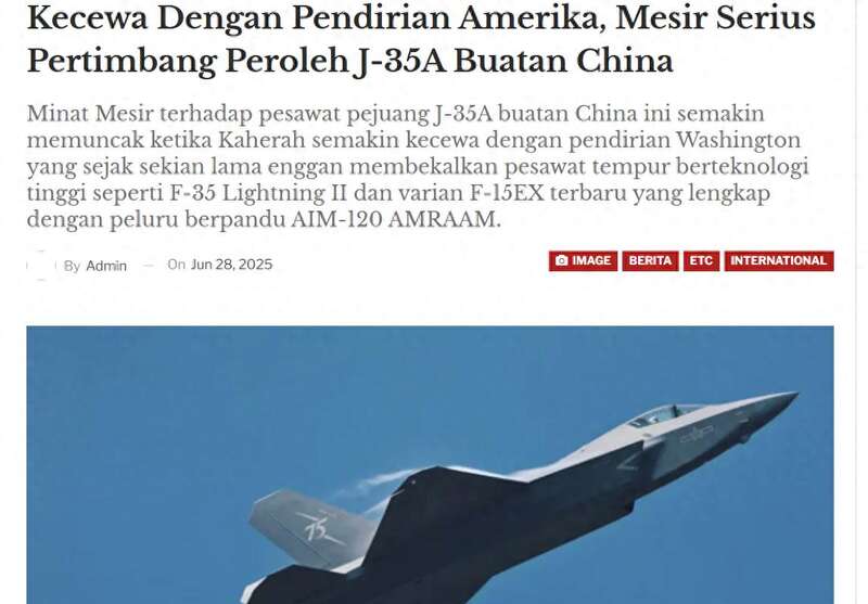 美媒:埃及考虑采购歼35A 催化中东转向中国?(图)