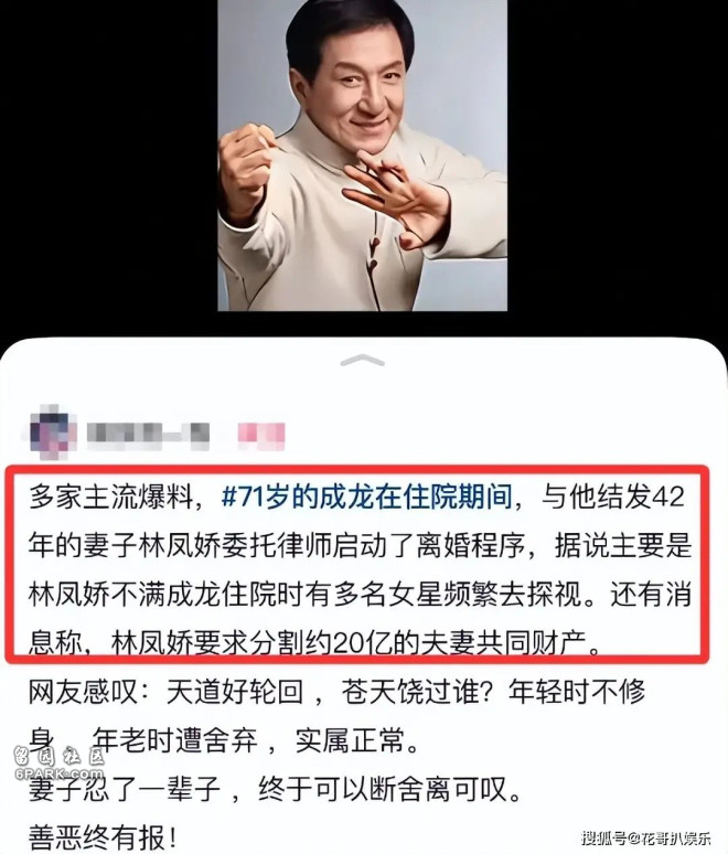 港传成龙在住院期间,林凤娇启动离婚程序 (图)