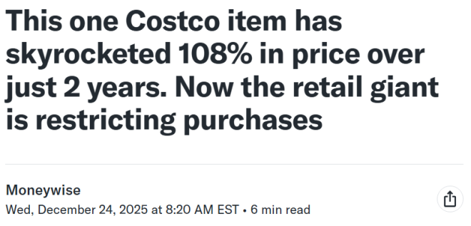 火到不行! Costco一款商品的价格2年内飙升了108%, 还被限购