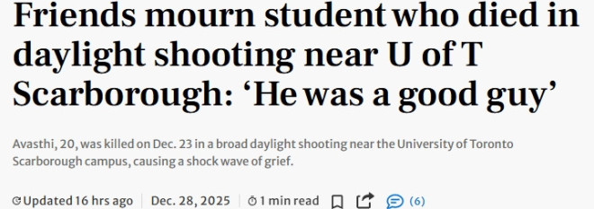 没能等到圣诞：多伦多大学20岁留学生大白天遇害 总领馆发文关注