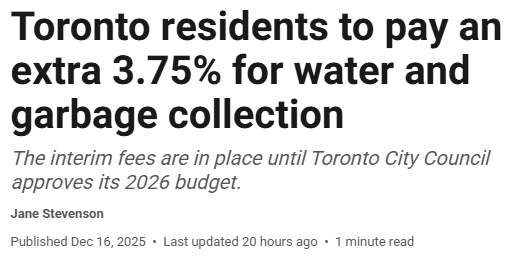 1月生效! 多伦多2大”刚需”收费上涨, 每家每户多掏一笔钱