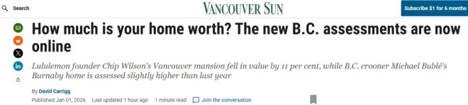 BC省最新房产估值出炉：有人家跌了$900万！这些地方很抗跌！