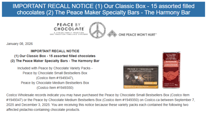 加拿大Costco召回两款巧克力! 可全额退款! 批次信息曝光!