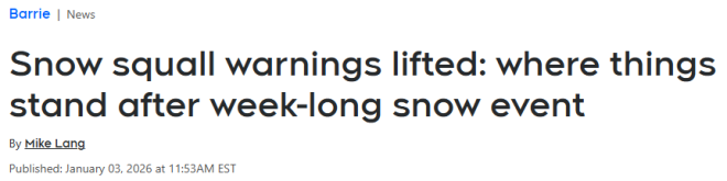 一周降雪65cm, 警报不断! 多伦多北边小城还在通宵铲雪!